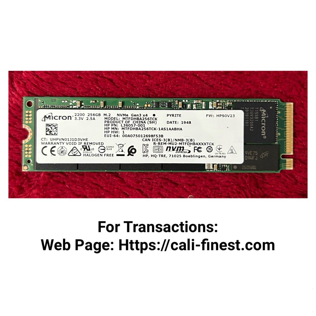 Micron 2200 256 GB M.2 NVMe Solid State Drive (Category: Computer Parts) located in Pasig City. Submitted by califinestcollectibles (Listing ID 1461612158, Image 1). Description: Micron 2200 256 GB M.2 NVMe Solid State Drive EL#0024 256Gb No box Original/Authentic From USA Pick Up at One Oasis condominium ortigas extension pasig city Or Delivery via Lalamove,Jnt, LBC cod/cop JNT (payment first basis,gcash) THANKYOU.