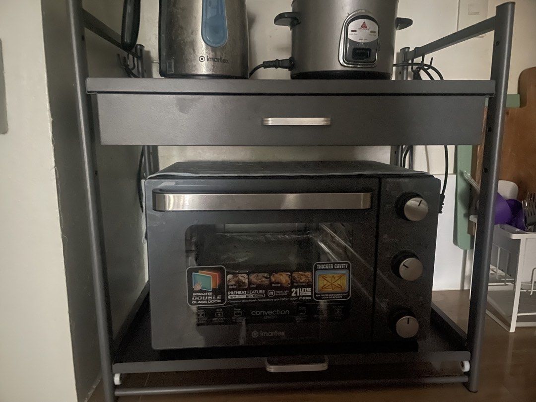 Microwave rack with drawer (Category: Food Organization & Storage) located in Calamba. Submitted by aleezavir74172 (Listing ID 1461738326, Image 1). Description: -microwave rack with drawer -kakabili lang sa orange app last week. Mali ng color na nadeliver kaya ibbenta ko nalang hassle kung irreturn pa sa seller -may small dent but not that visible -price negotiable.