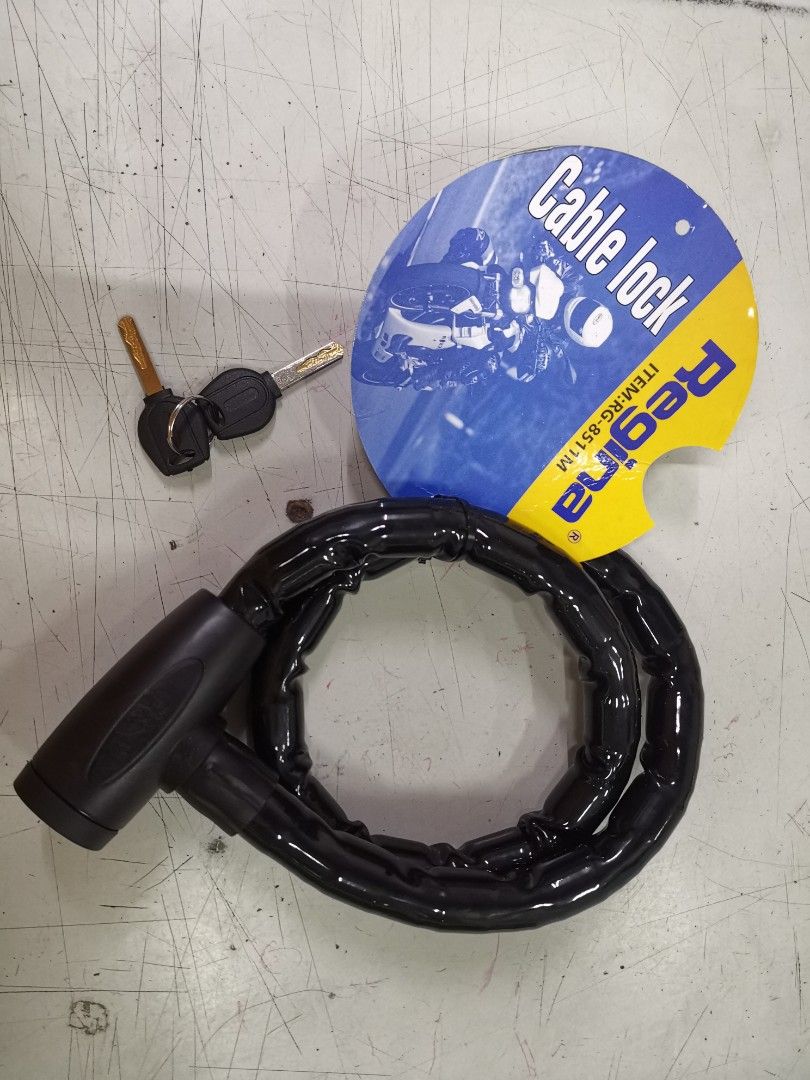 Motor/bike cable locks (Category: Locks, Doors & Gates) located in Malabon City. Submitted by mrsuabae (Listing ID 1461574702, Image 2). Description: Heavy duty motorcycles and bike cable locks (Regina brand).