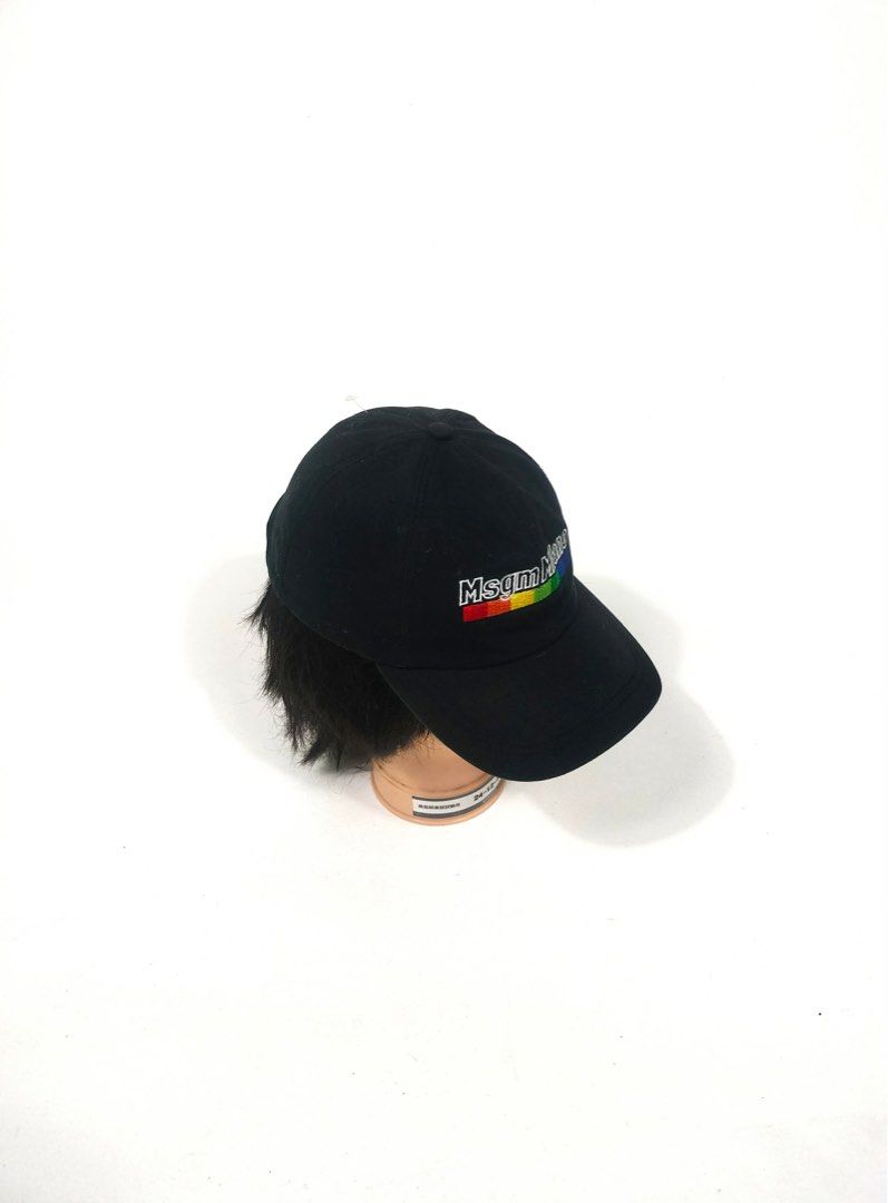 MSGM Kids Black Cap Milano Energy Rainbow Logo (Category: Caps & Hats) located in Manila. Submitted by naphthrift (Listing ID 1461714866, Image 3). Description: - Black MSGM Kids cap - 'MSGM Milano' with rainbow stripe detail on front - 'ENERGY' embroidered in red on back - Made of 100% cotton - Size: Tg. 8 Anni (approx. 8 years old).