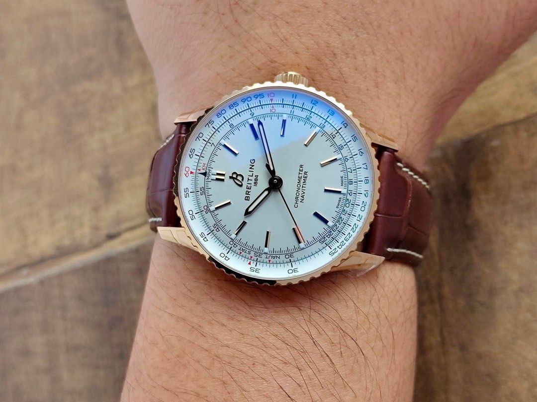 Navitimer Automatic RG NOS 41mm (Category: Men's Watches) located in Makati City. Submitted by swissperpetual (Listing ID 1461643353, Image 3). Description: Breitling Navitimer RG Automatic 41mm R17329F41G1P1 2024 (NOS) Condition: 9.9/10 (New Old stock with factory stickers) Price: P548,000 Negotiable 🤝 7 Day Moneyback Guarantee 🧑‍🔧 1 Year SP Service Warranty 💱 Trades Offers and Pre-orders Accepted 💳 Credit Card Options Available 🪙 Layaway 