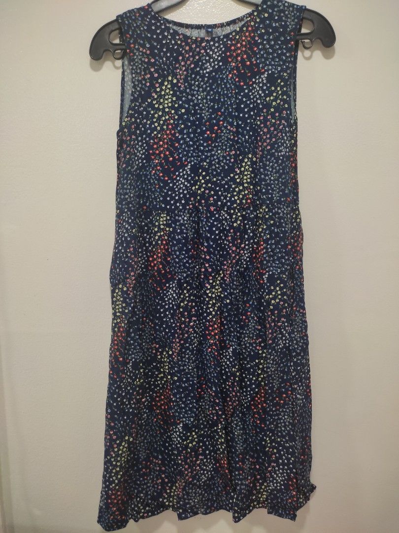 Navy Floral Maxi Dress (Category: Babies & Kids Fashion) located in Pasay City. Submitted by mirabrie (Listing ID 1461565978, Image 1). Description: - uniqlo - Navy blue maxi dress - Features a small, colorful floral print (yellow, pink, white) - Sleeveless design - Comfortable and flowy material - Ideal for casual outings or beach days - size 160.