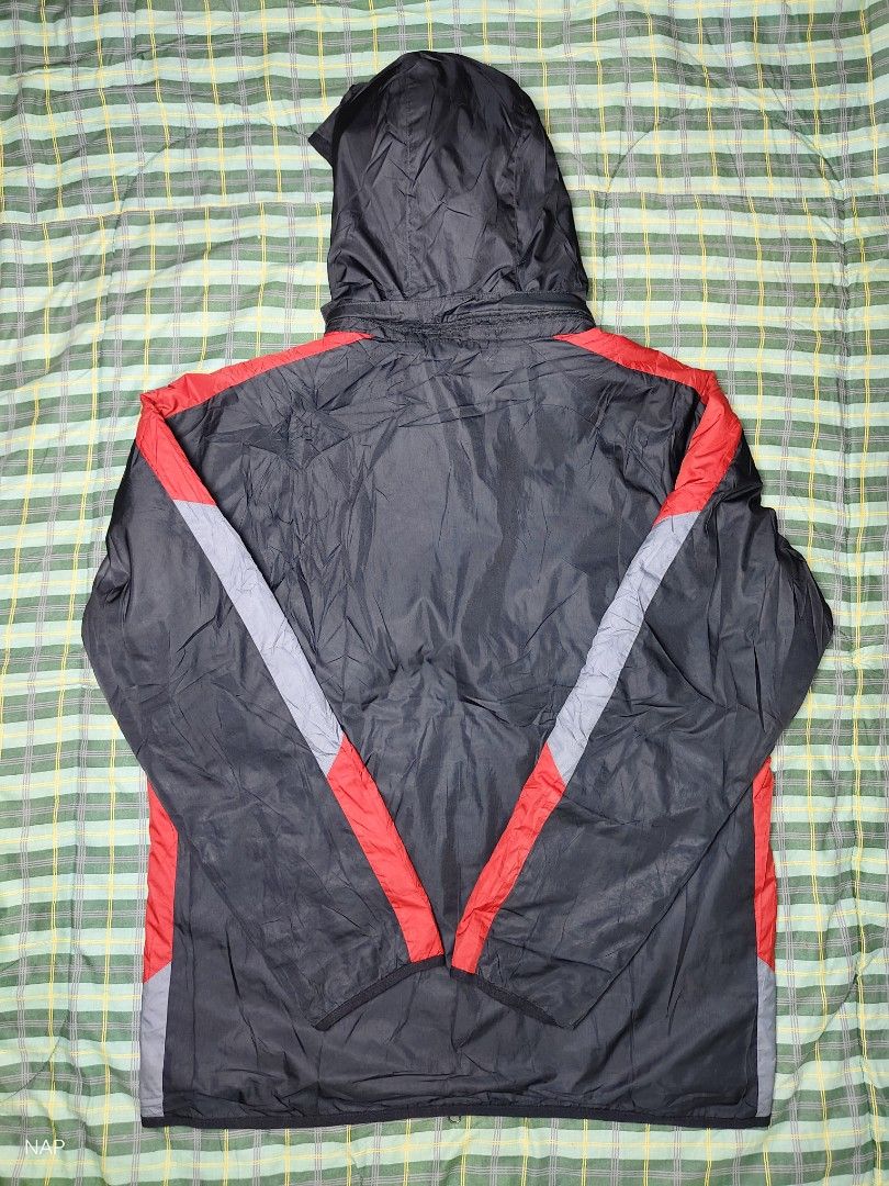 Nike Black Red Grey Hooded Jacket XL (Category: Coats, Jackets and Outerwear) located in Bayugan. Submitted by boss_rej (Listing ID 1461593755, Image 2). Description: - Nike Jacket - Size: XL - Colors: Black, Red, Grey - Features: Zip-away hood - Material: Polyester lining and fill - Ideal for: Outdoor activities and casual wear - Made in: China.