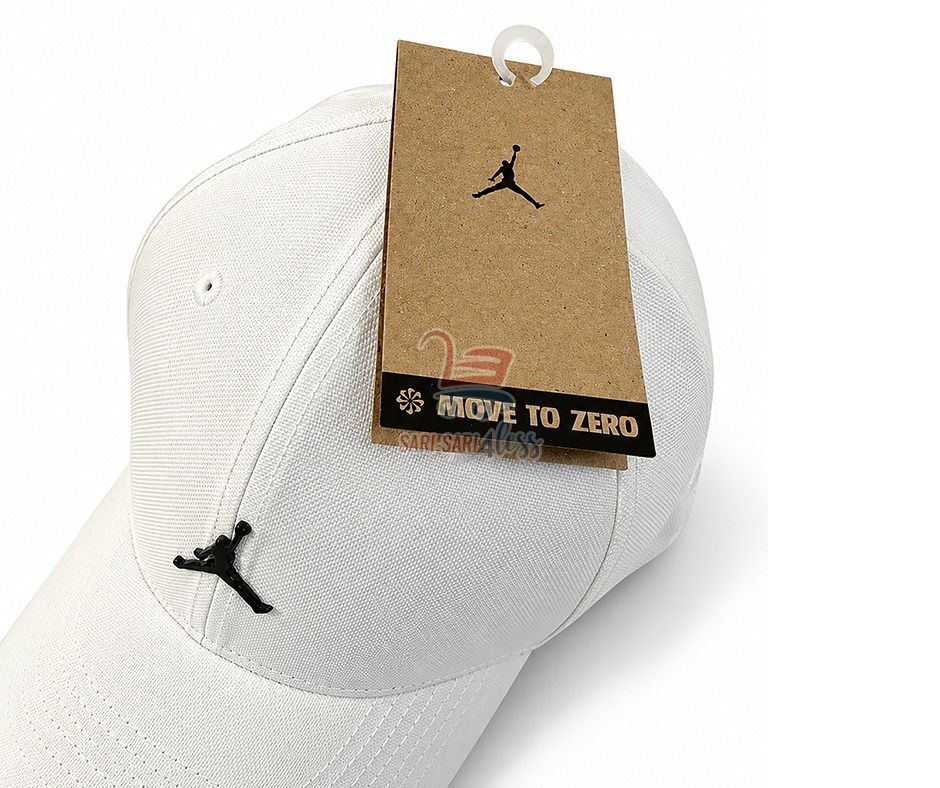 Nike Jordan Jumpman "Move to Zero" Cap M/L (Category: Caps & Hats) located in Quezon City. Submitted by sarisari4less (Listing ID 1461695329, Image 2). Description: - Classic white Jordan cap - Embroidered Jumpman logo on front and side - "Move to Zero" tag included - Adjustable strap with Jordan branding at the back - Ideal for everyday wear SRP: ₱895 ❌ NOW: ₱695 ✅ .