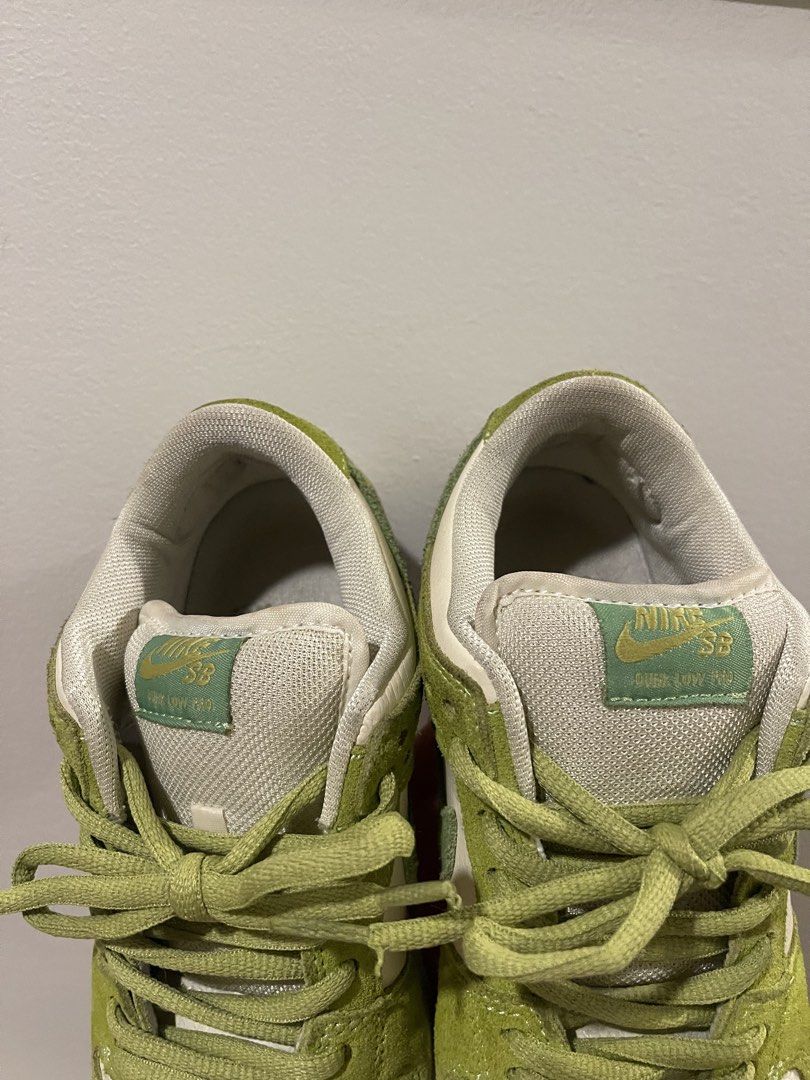 Nike SB Dunk Low "Green Apple" (“Sour Apple”) (Category: Sneakers) located in Taguig. Submitted by jdrmds (Listing ID 1461667277, Image 3). Description: Style Code: DM0807-300Colorway: Coconut Milk / Atomic Green / Chlorophyll / University Green Original Retail Price: $110 USD Design Features: Off-white/coconut milk tumbled leather base with textured atomic green suede overlays, dark green swooshes, and quirky cartoon apple graphics on the inner 