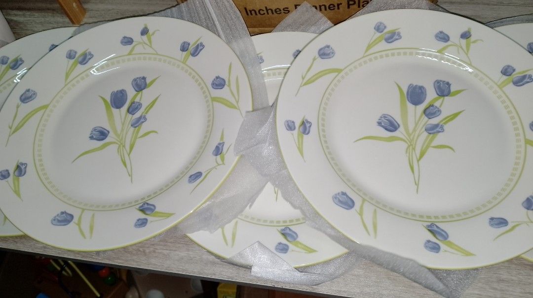 Noritake Colonial China 2101 Dinner Plates Set (Category: Dinnerware & Cutlery) located in San Pablo. Submitted by elijasam (Listing ID 1461788266, Image 1). Description: - Set of Noritake Colonial China 2101 dinner plates - Size: 9.5"inches - Design: purple tulip floral pattern with a green border - Condition: Individually wrapped in protective plastic - Ideal for: Everyday use or special occasions - Selling as a set ₱700.00 only.