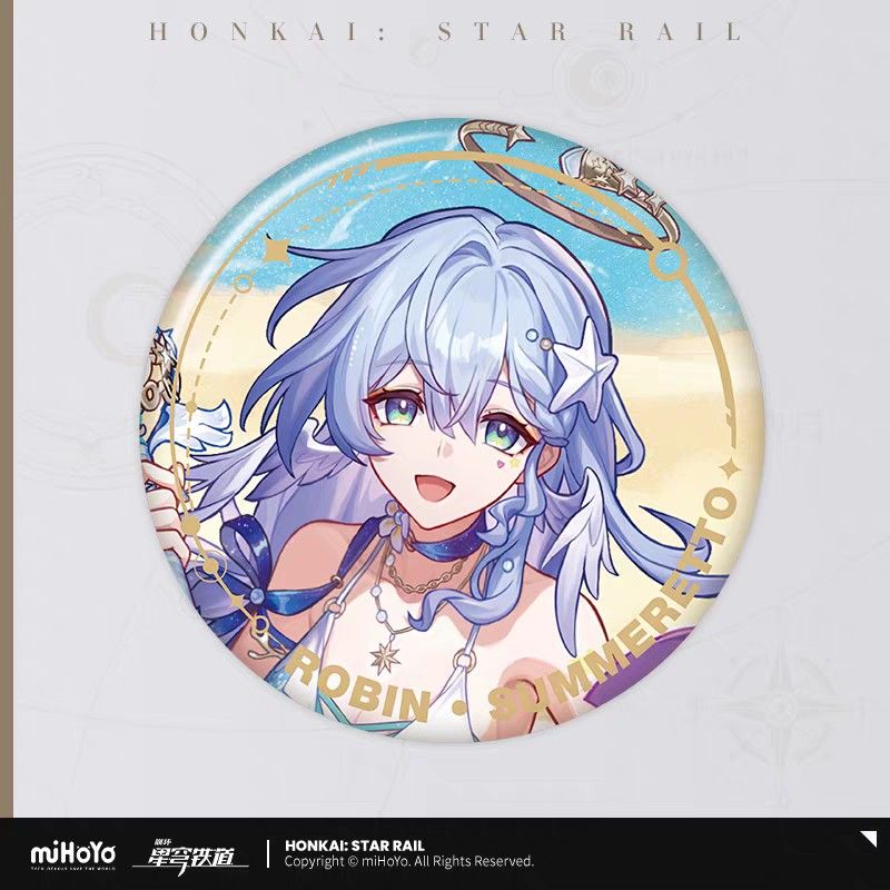 Official Honkai Star Rail Robin Summeretto (Category: Other Stationery & Craft) located in General Mariano Alvarez. Submitted by eiimei (Listing ID 1461751538, Image 2). Description: I WONT ENTERTAIN PEOPLE WHO DOESNT READ DESCRIPTION Release: August 2027 (not accurate and may come early)(subject to further notice if theres a delay) ETA (PH): 1 month after release 🏖️ITEM • Badge - P260 Product size: 75mm Points: 18 • Acrylic Keychain - P480 Prod