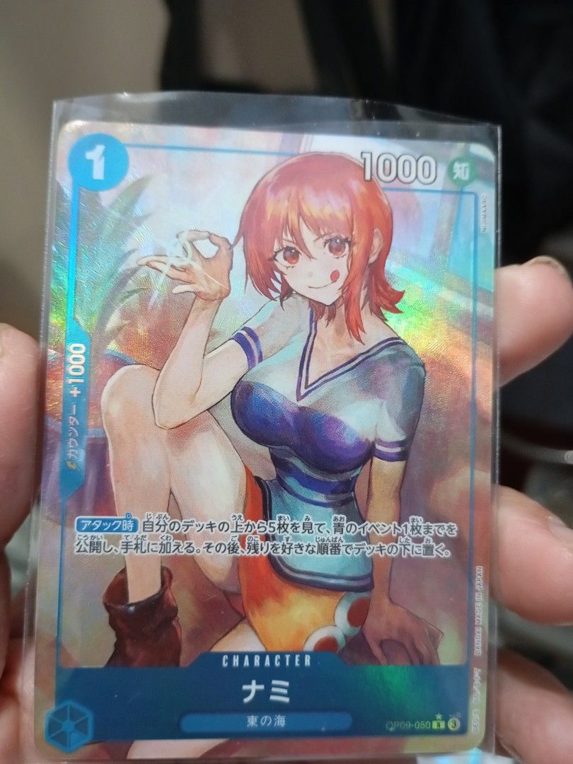 One piece card game op09 050 娜美 異圖 （分類：原色卡片）位於 Hong Kong。 由 joechan19896717 提交（商品編號 1461781833，圖片 1）。簡介： 九成新 面交只限（滿$50以上) 19:30 油塘站 包平郵,收 payme /支付寶hk 可順豐到付。