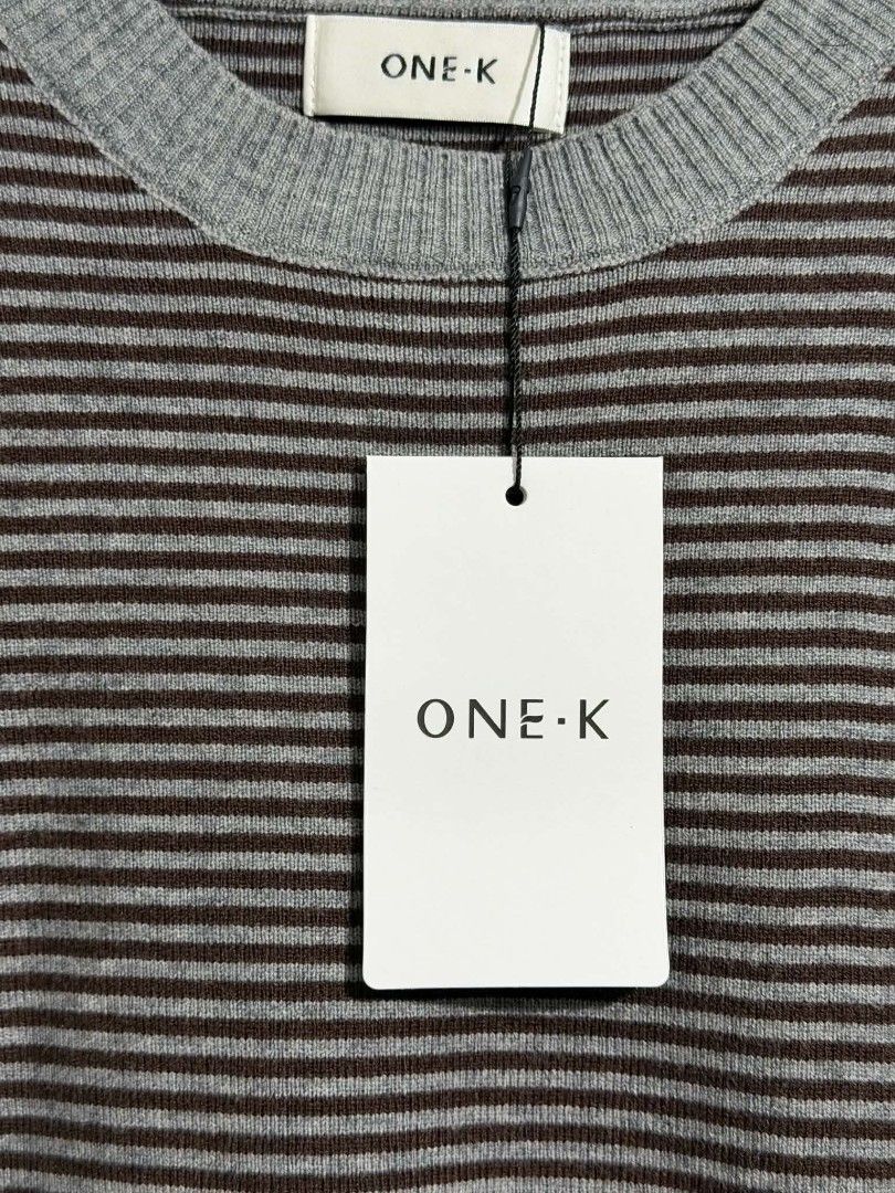 One-K Knitted Striped Ringer Tops (Category: Shirts) located in Quezon City. Submitted by panapton.ph (Listing ID 1461641982, Image 3). Description: -FLASH SALE ONLY 700 -Brandnew Bangkok Tops -Brand: ONE-K -Actual item post -Size fit 34 to 44bust -Material Knitted Cotton Fabric - Style: Short-sleeve crewneck knit top / tee -​Pattern: Horizontal fine stripes (charcoal/dark brown and gray) -Ribbed crew neckline, cuffs, and hem in solid gray;.