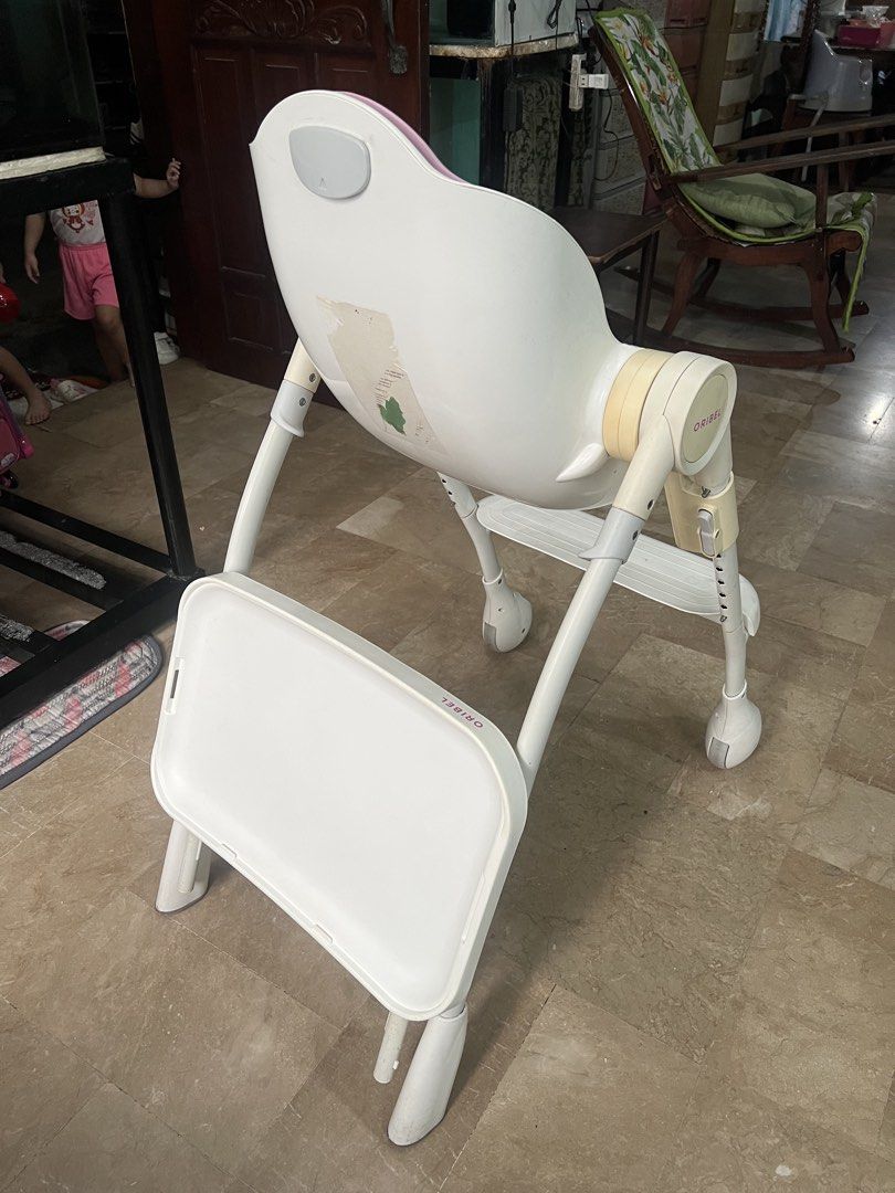 Oribel Cocoon High Chair Pink (Category: Baby High Chairs) located in Quezon City. Submitted by charlenedv58782 (Listing ID 1461796378, Image 2). Description: - Oribel high chair in pink - Detachable tray included ( tray liner is missing) - Reclining seat for comfort - Adjustable footrest - Front wheels for easy maneuverability - Ideal for feeding your baby - known and seen scuffs from normal use.