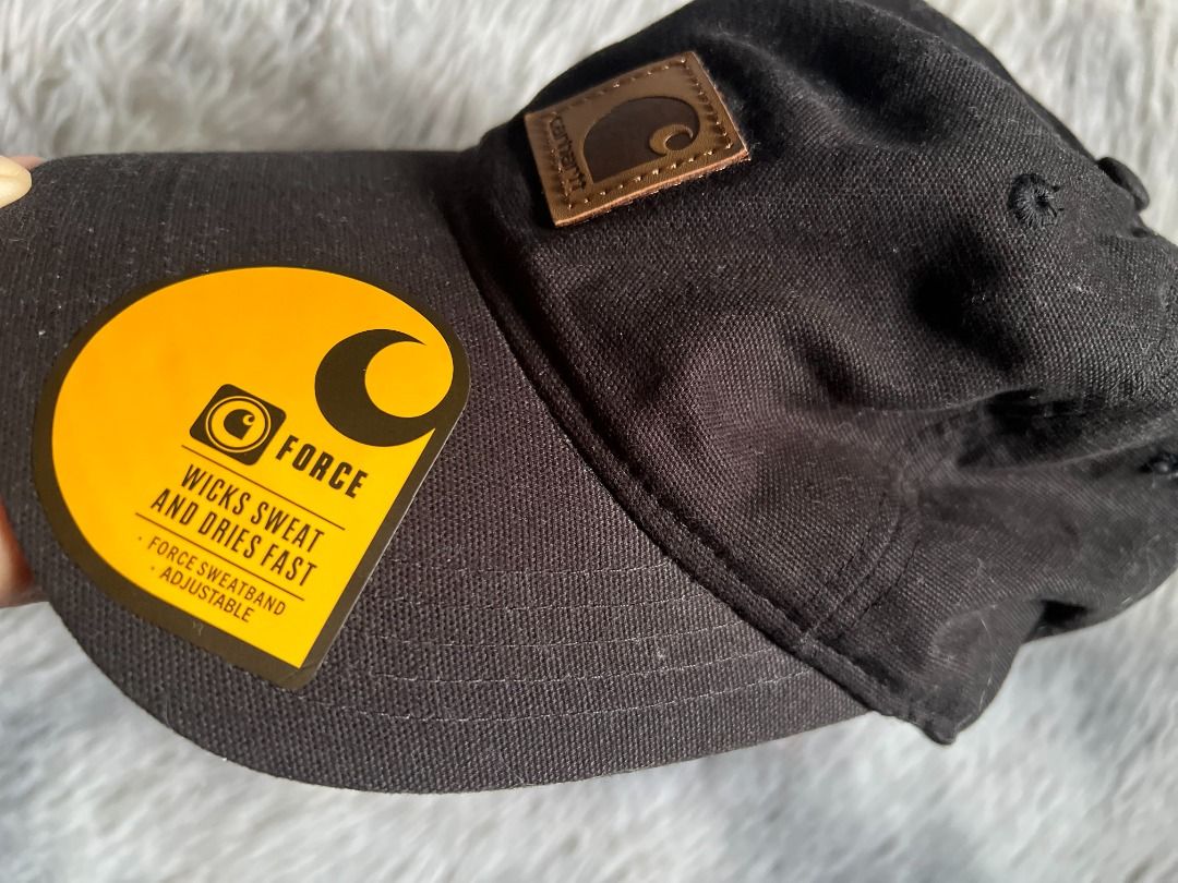 ORIGINAL Carhartt Force Black Cap Adjustable (Category: Caps & Hats) located in Davao. Submitted by ajonlineshop.24 (Listing ID 1461640496, Image 1). Description: - Black Carhartt cap - Features Force technology sweatband (wicks sweat, dries fast) - Adjustable strap for a custom fit - Classic Carhartt logo patch on the front - Ideal for everyday wear.
