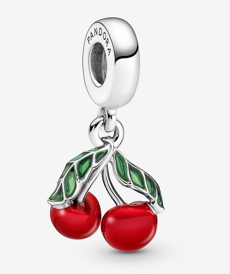 Pandora Sterling Silver Cherry Dangle Charm (Category: Charms) located in Makati City. Submitted by Pipie (Listing ID 1461568805, Image 2). Description: - Authentic Pandora Charm - Cute Cherry Design with Green Enamel Leaves - Made of Sterling Silver - Dangles Nicely on a Bracelet - Ideal Gift for Fruit or Pandora Enthusiasts - Adds a Pop of Color to Your Jewelry Collection.