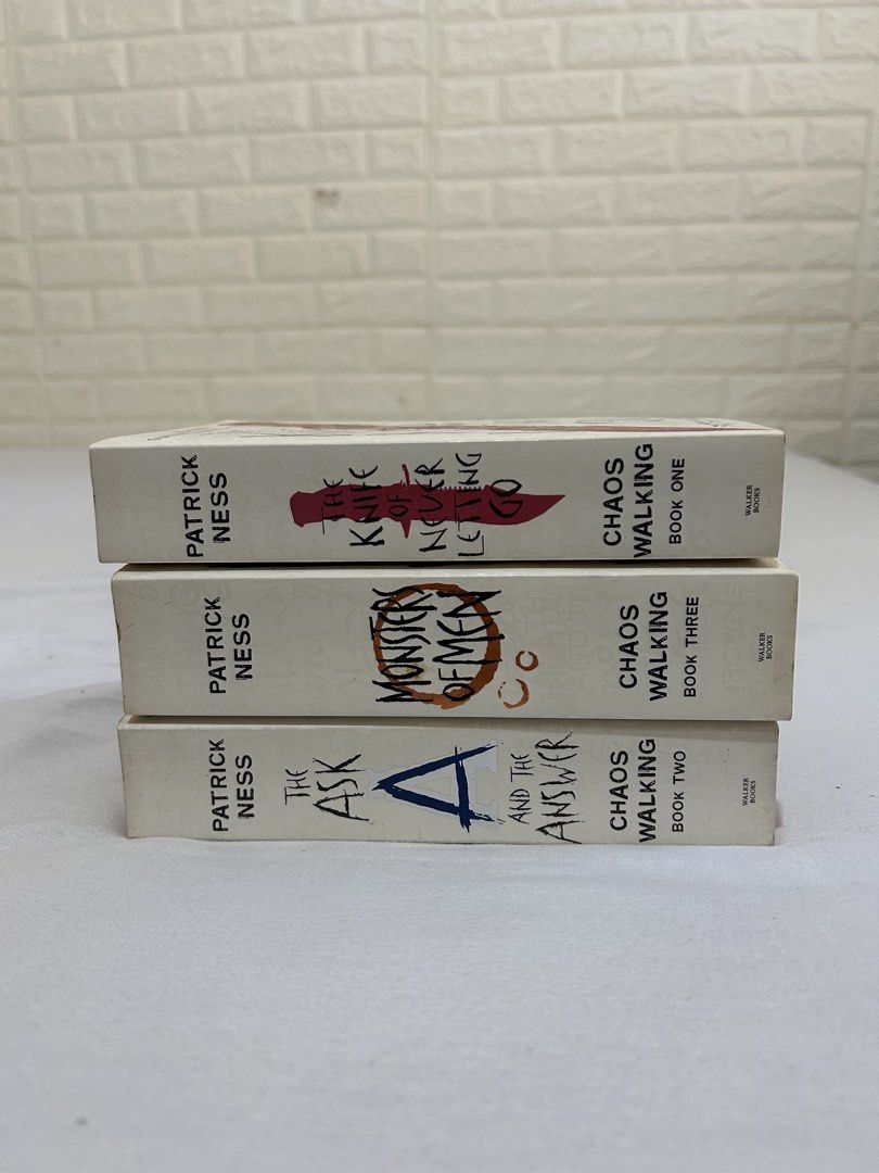 Patrick Ness Books (SET) (Category: Storybooks) located in Batangas. Submitted by dusclutter (Listing ID 1461590931, Image 2). Description: SOLD AS SET ONLY No highlights, torn pages, or folded pages. Only yellowing of pages as seen in photos RFS: decluttering Loc: Sto tomas batangas Can do meetups in SM sto tomas if will purchase 5 or more books Shipping c/o buyer MOP: Gcash / Maribank / Maya /BDO .