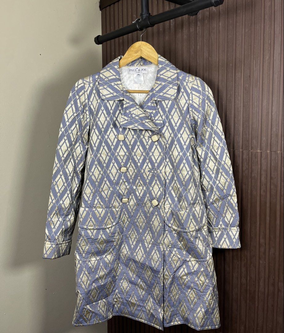 Paul & Joe Embossed Jacquard Double Breasted Coat (Category: Coats, Jackets and Outerwear) located in Cabanatuan. Submitted by cabsygoods (Listing ID 1461729647, Image 1). Description: Paul & Joe Embossed Jacquard Double Breasted Coat Width 18 Length 33 Very good condition No issue Color rate 9/10 Dm to purchase! 📩.