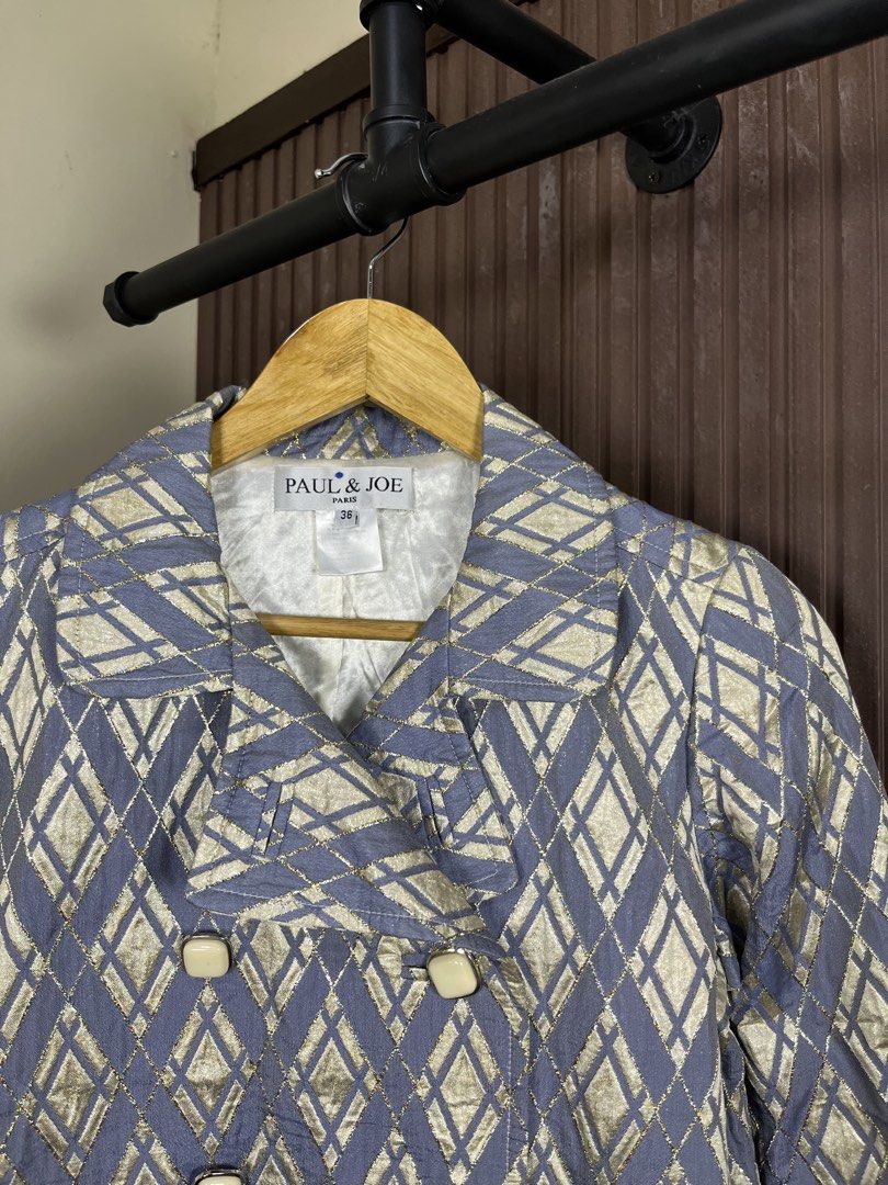 Paul & Joe Embossed Jacquard Double Breasted Coat (Category: Coats, Jackets and Outerwear) located in Cabanatuan. Submitted by cabsygoods (Listing ID 1461729647, Image 2). Description: Paul & Joe Embossed Jacquard Double Breasted Coat Width 18 Length 33 Very good condition No issue Color rate 9/10 Dm to purchase! 📩.
