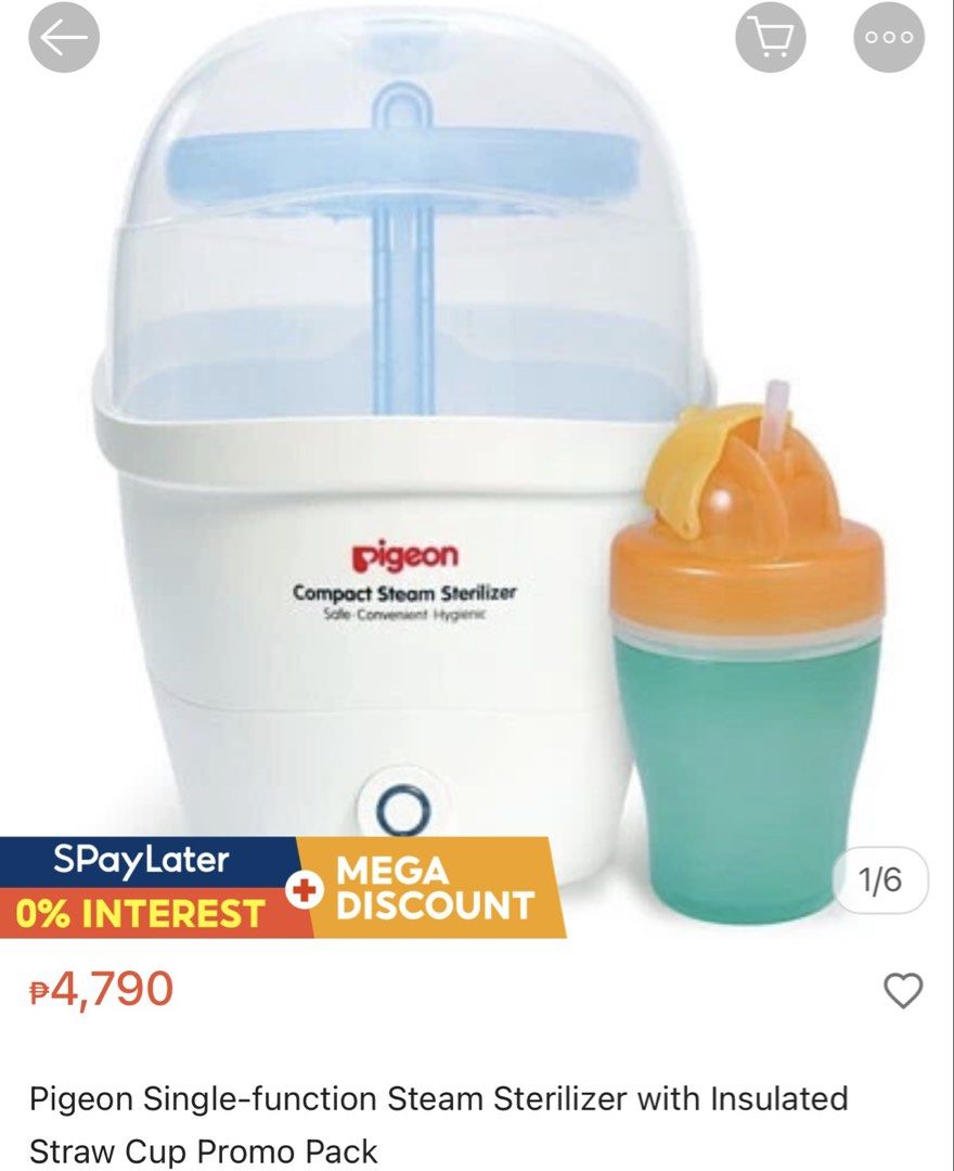 Pigeon Single-function Steam Sterilizer with FREE Sippy Cup (Category: Breastfeeding & Bottle Feeding) located in Paranaque City. Submitted by mayan_q (Listing ID 1461686810, Image 3). Description: RFS: Already have a steriliser - Pigeon Steam Sterilizer - Sterilizes in approximately 9 minutes - Large capacity design - Easy one-button operation - Comes with a FREE sippy cup - Ideal for keeping baby bottles and accessories clean and hygienic ✔️ 💵