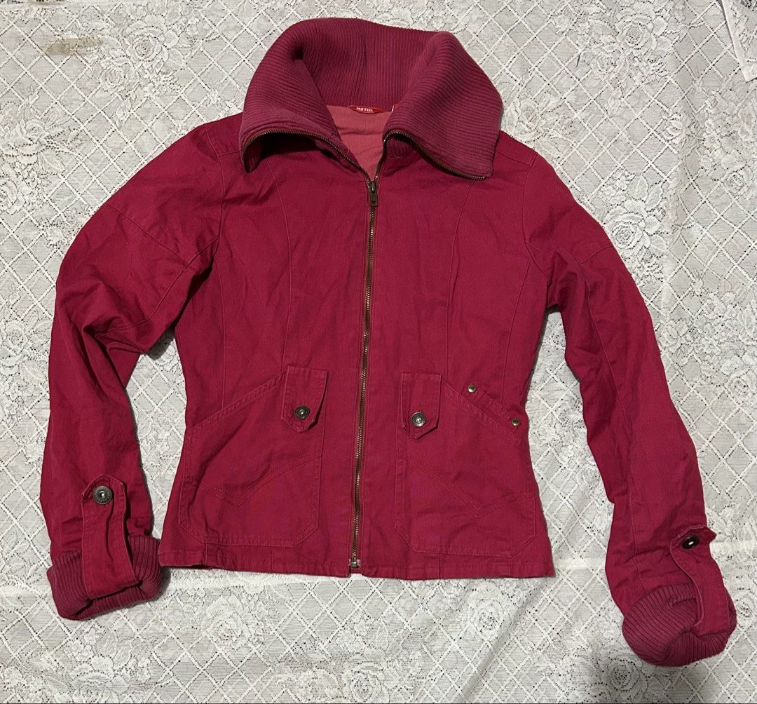 Pink Collared Zip-Up Jacket (Category: Coats, Jackets and Outerwear) located in Plaridel. Submitted by ilovebubu28 (Listing ID 1461633241, Image 1). Description: - Pink jacket - Unique high collar - Zip-up front - Buttoned pockets - Cuffed sleeves and hem - Ideal for layering.
