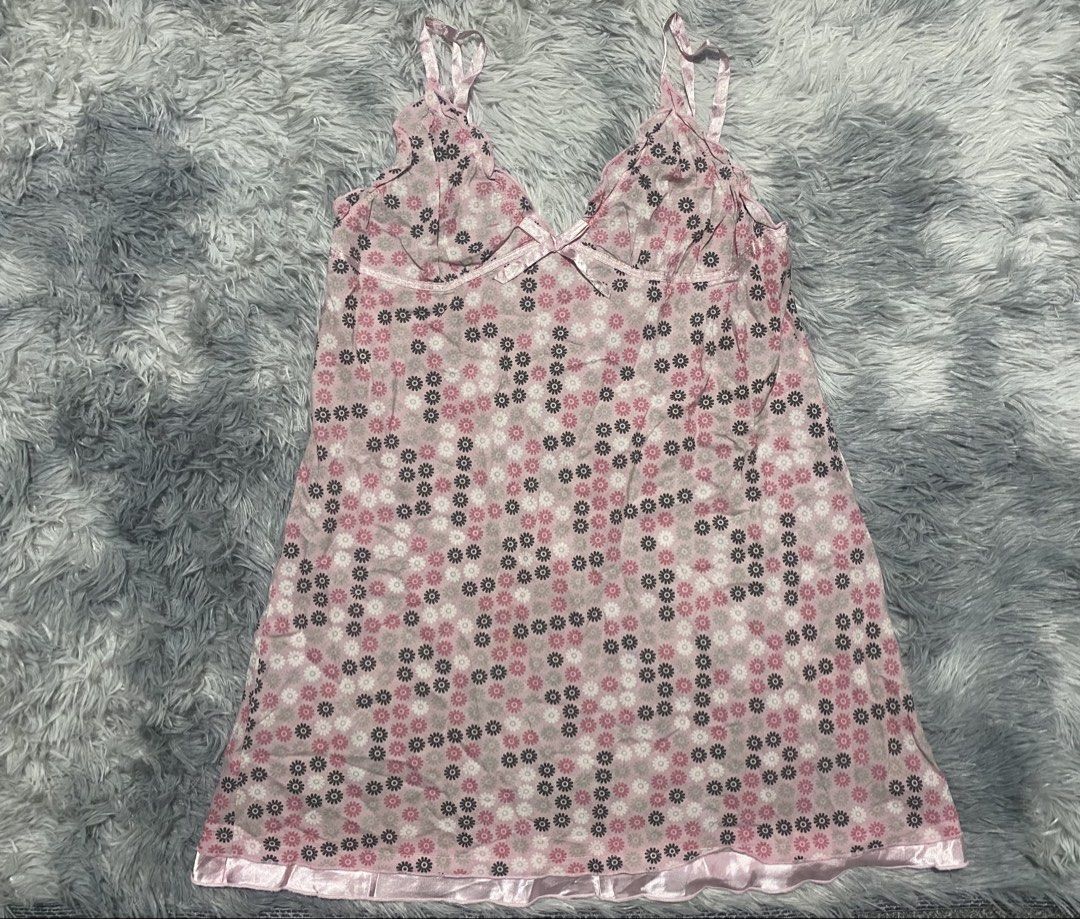 Pink Floral Nightgown with Satin Trim (Category: Undergarments & Loungewear) located in Lopez. Submitted by k.clos (Listing ID 1461746708, Image 1). Description: - Adorable pink floral print nightgown - Features adjustable spaghetti straps - Elegant satin trim along the hem - Sweet bow detail at the bust - Lightweight and comfortable for sleeping or lounging - Perfect for cozy nights in.
