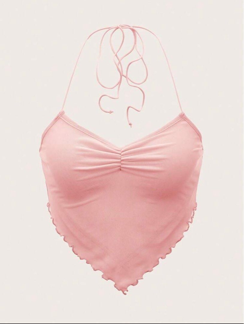Pink Halter Neck Crop Top (Category: Sleeveless) located in Muntinlupa City. Submitted by szamiee25 (Listing ID 1461685863, Image 1). Description: - Cute pink halter neck crop top - Features ruched front and lettuce trim hem - Ties at the neck and back for adjustable fit - Super stretchy material for comfort - Versatile for summer outfits or layering - Pairs well with jeans or skirts - PM for When Worn or Other pics.