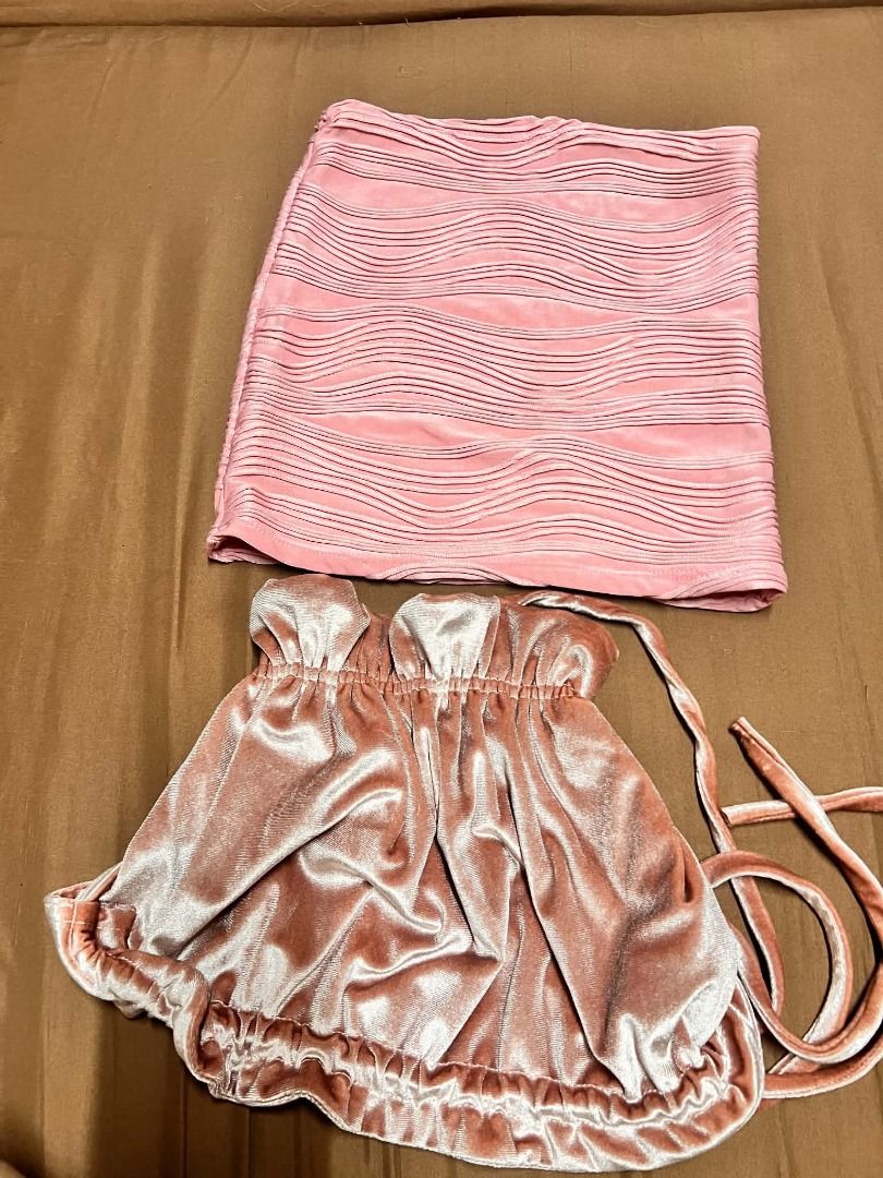 Pink tops (backless and tube) (Category: Sets or Coordinates) located in Pasig City. Submitted by declutter.cay (Listing ID 1461656188, Image 1). Description: - A pink velvet top - B pink textured top - Ideal for a night out or a special occasion - Pieces match perfectly for a complete look Php150 if both, Php 80 each.
