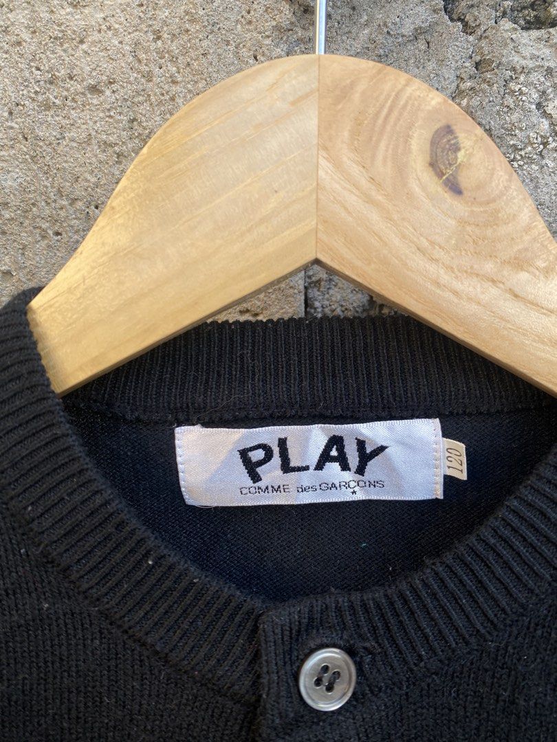 Play CDG Cardigan (Category: Coats, Jackets and Outerwear) located in Candaba. Submitted by dejesus.bench17 (Listing ID 1461792883, Image 3). Description: Comme des Garcons Play Cardigan -Color: Black -Condition: Excellent -Color rate: 9/10 -Issue: See last pic -Dimes: W15 L17 -Price: 650 + ship.