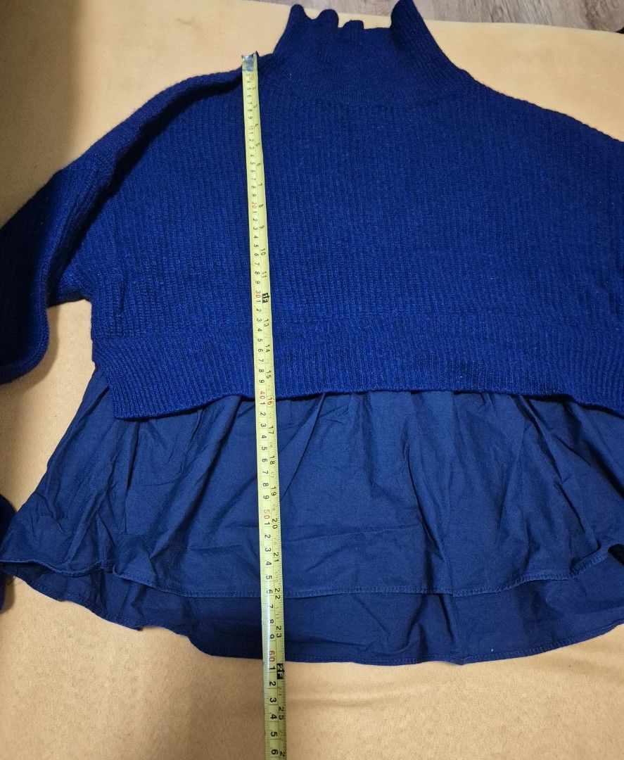 Plus Size Sweater with Layered Skirt (Category: Coats, Jackets and Outerwear) located in Manila. Submitted by sorayabarr50152 (Listing ID 1461741729, Image 3). Description: - Dark Navy blue ribbed turtleneck sweater - Wide sleeves - Layered skirt detail at the bottom - Estimated size: Large.