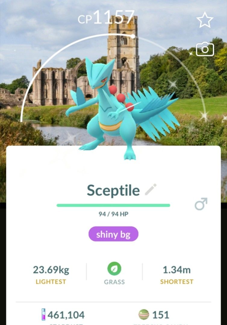 Pokemon Go Shiny Sceptile w/ BG (Category: Others) located in Agdangan. Submitted by dhawnnn (Listing ID 1461604321, Image 1). Description: Shiny Sceptile w) Bg Registered trades or 30 days until Ultra friends Can send proof of transactions You can also send me a DM in my page: Dhawn Manzo.
