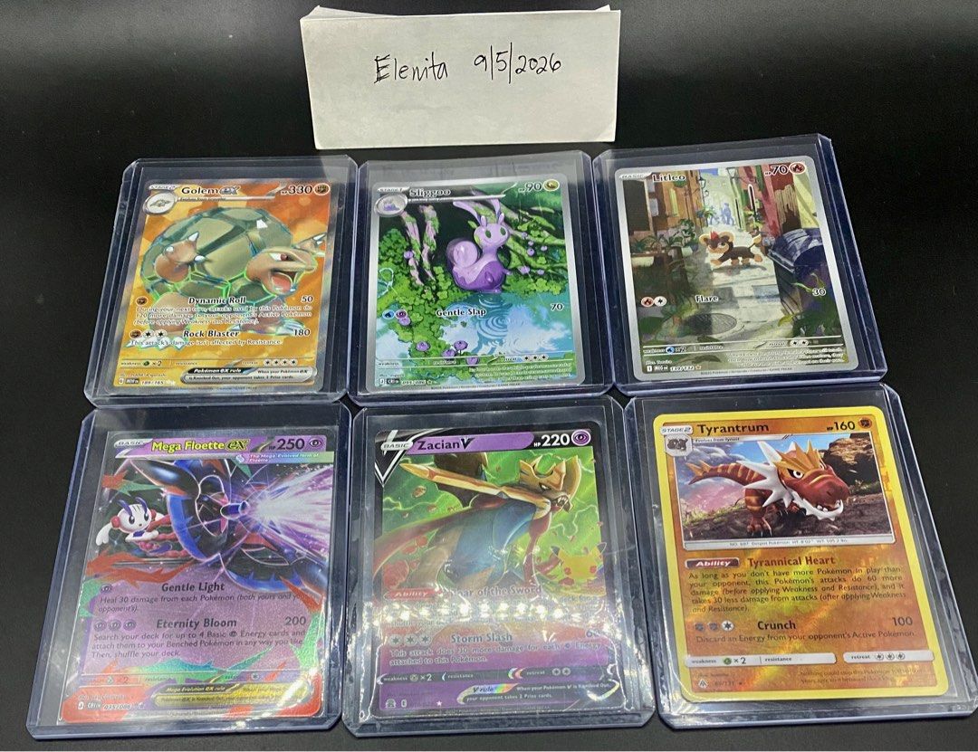 Pokemon TCG sale! (Category: Raw Singles) located in Angeles City. Submitted by lensongsong (Listing ID 1461621659, Image 2). Description: Near mint 1.Ting-Lu ex 263/193 - Php750.00 2.Fomantis 085/084 - Php350.00 3.Guzzlord GX 63/111 - Php450.00 4.Eiscue ex 222/197 - Php600.00 5.Serperior Vstar 210/195 - Php450 6.Roxanne 188/189 - Php400.00 7.Golem ex 189/165 - Php500.00 8.Sliggoo 095/086 - Php200.00 9.Litleo 139/132 - Php320.00 10.Mega Floette e