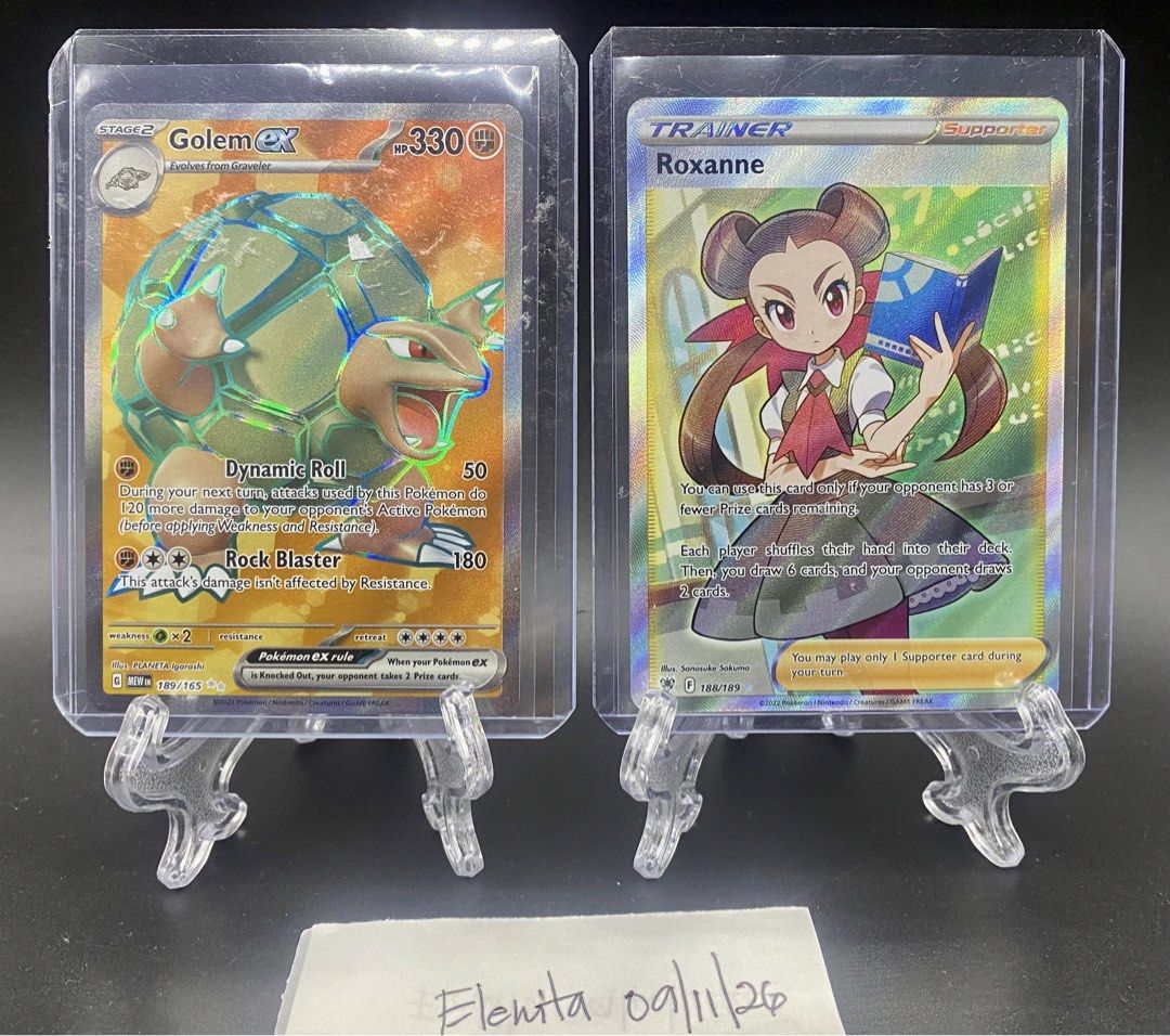 Pokemon TCG sale! (Category: Raw Singles) located in Angeles City. Submitted by lensongsong (Listing ID 1461659378, Image 3). Description: Near mint Php320.00 1.Litleo 139/132 (Illustration Rare) Mega Evolution Full Art Holo Php200.00 2.Sliggoo 095/086 Chaos Rising Illustration Rare Holo Php500.00 3.Golem ex 189/165 Ultra Rare Full Holo Art Scarlet & Violet 151 Php400.00 4.Roxanne 188/189 Astral Radiance Ultra Rare Full Art Holo Php950.00 5.Hisui