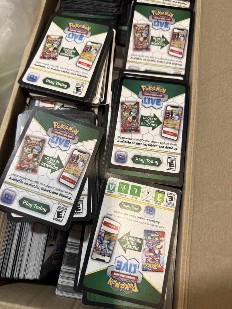 Pokémon Code Cards (Category: Card Packs) located in Singapore. Submitted by pinkiebooboo (Listing ID 1461719478, Image 1). Description: - Assorted Pokémon TCG Live code cards available. - Perfect for boosting your online collection in the TCG Live app. have sets from : sword and shield - lost origin,astral radiance,silver tempest,battle styles,vivid voltage,darkness ablaze scarlet violet - paldea evolved,paldean fates,surging sparks,151 fusion s