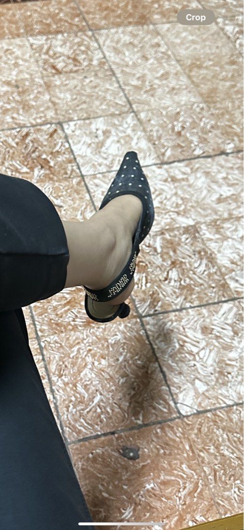 Polka dots Christian Dior slingback heels (Category: Sneakers & Footwear) located in Quezon City. Submitted by skinnyshopaholic (Listing ID 1461693233, Image 2). Description: Polka dior heels. Authentic. It has sole protector from Mr. Quickie. Needs cleaning. See flaws. RFS: Rarely used..