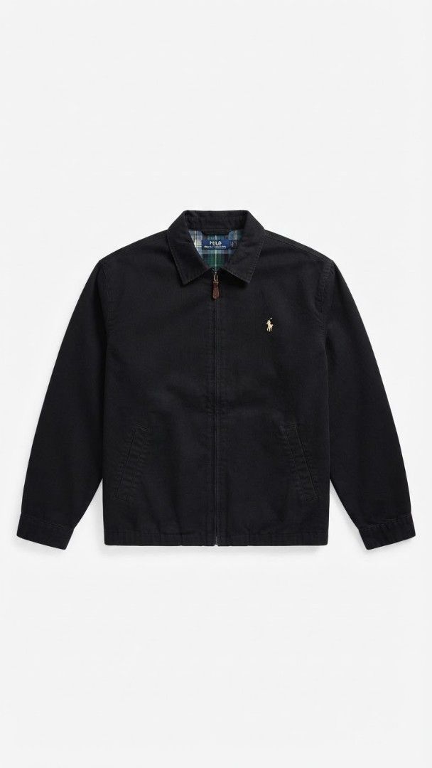 Polo Ralph Lauren Black Harrington Jacket (Category: Coats, Jackets and Outerwear) located in Davao. Submitted by _jetnest25 (Listing ID 1461703749, Image 1). Description: - Classic black Harrington jacket by Polo Ralph Lauren - Iconic embroidered polo player logo on chest - Interior features a plaid pattern lining - Zip-up front with a stylish leather pull tab - Two convenient side pockets - Ideal for versatile layering.