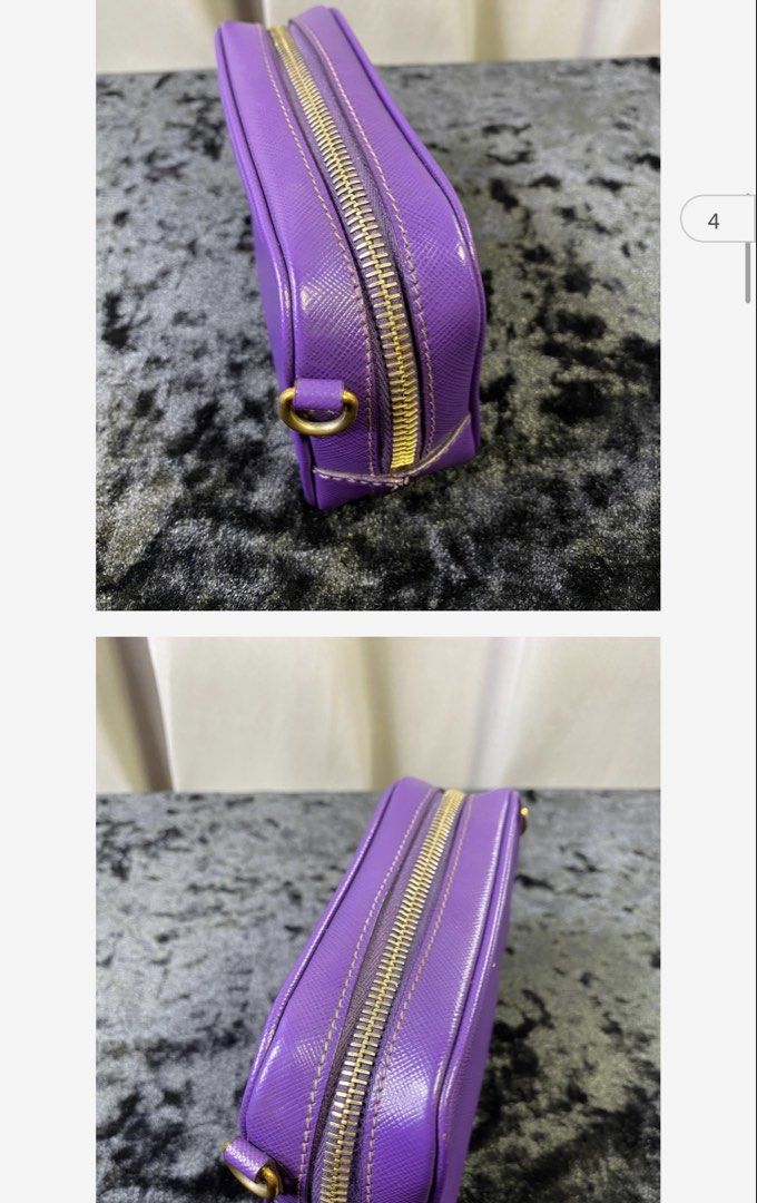 Prada Saffiano Leather Camera Bag Purple (Category: Luxury Bags & Wallets) located in Manila. Submitted by yanyancm (Listing ID 1461562441, Image 3). Description: - Authentic Prada Camera Bag - Purple Saffiano Leather - Gold Hardware - Adjustable Shoulder Strap - with provided dustbag - Normal signs of used - Negotiable.