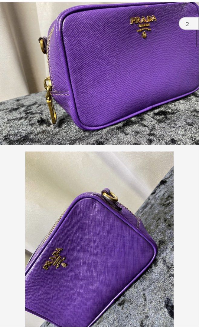 Prada Saffiano Leather Camera Bag Purple (Category: Luxury Bags & Wallets) located in Manila. Submitted by yanyancm (Listing ID 1461562441, Image 2). Description: - Authentic Prada Camera Bag - Purple Saffiano Leather - Gold Hardware - Adjustable Shoulder Strap - with provided dustbag - Normal signs of used - Negotiable.