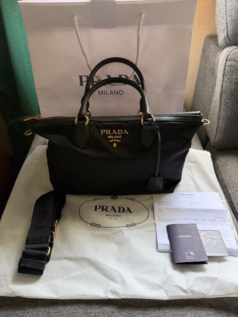 Prada Tessutto Nylon Bag (Category: Luxury Bags & Wallets) located in Paranaque City. Submitted by hjzs_closet (Listing ID 1461608220, Image 1). Description: Selling this Prada Nylon Tessuto Bag - Bought last December 2025 at Gotemba Premium Outlets, Japan - Inclusions: Dust bag, Receipt, Authenticity Card, Paper Bag - Its still on a brand new condition - Made out of nylon material and saffiano handle - Good for everyday usage suits for casual an
