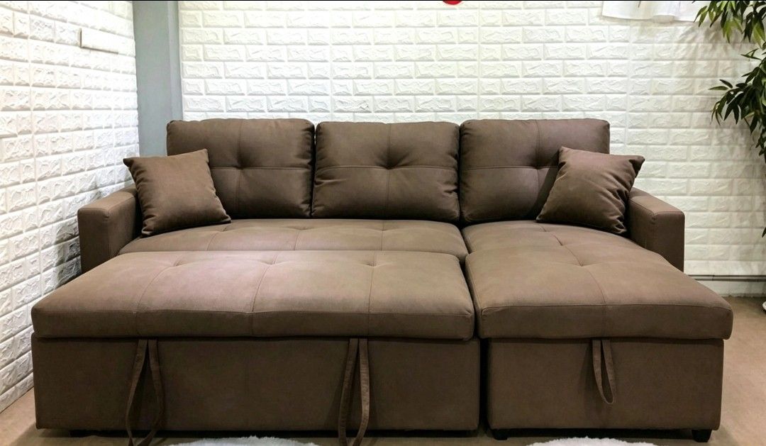 Pre-owned Modern Sofa Set with COMPARTMENT and pull out (Category: Sofas) located in Makati City. Submitted by lvfrnc (Listing ID 1461782751, Image 2). Description: For Sale: Sofa Set Location: Pembo Taguig Issues: Bought at 27k , Selling Price very low to reflect on fabric discoloration & some normal wear on foams. Cosmetically imperfect but still rock-solid & very functional ☺️ ✨A nice couch cover or throw blanket makes it look great! Price: 6,