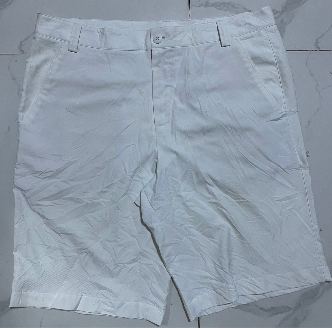 Puma White Golf Shorts ⛳️🏌️‍♂️ (Category: Shorts) located in General Santos City (Dadiangas). Submitted by angelahlim122001 (Listing ID 1461673447, Image 2). Description: - White Puma golf shorts Waist 36 Length 21 Hips 21 Thigh 14 Leg Hole 11.5 - Closure: Button and zip - Pockets: Two front, two back - Branding: Subtle Puma logo on left leg and back - Features: Inner lining with fun pattern - Ideal for: Golf course or casual wear.