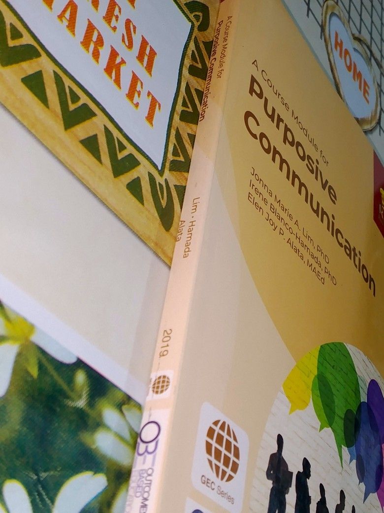 Purposive Communication (Category: Textbooks) located in Pandi. Submitted by lorichuu (Listing ID 1461693112, Image 3). Description: For Sale: Purposive Communication Authors: Jonna Marie A. Lim, PhD Irene Blanco-Hamada, PhD Elen Joy P. Alata, MAEd Publisher: REX Book Store - Pre-loved and well-used - Has handwritten notes and markings/highlights - Some dirt/minor marks on the cover - No plastic cover - No missing pages - Answer/activity pages ar