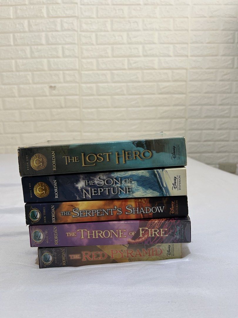 Rick Riordan Books (SET) (Category: Storybooks) located in Batangas. Submitted by dusclutter (Listing ID 1461592421, Image 2). Description: SOLD AS SET ONLY No highlights, torn pages, or folded pages. Only yellowing of pages as seen in photos RFS: decluttering Loc: Sto tomas batangas Can do meetups in SM sto tomas if will purchase 5 or more books Shipping c/o buyer MOP: Gcash / Maribank / Maya /BDO .