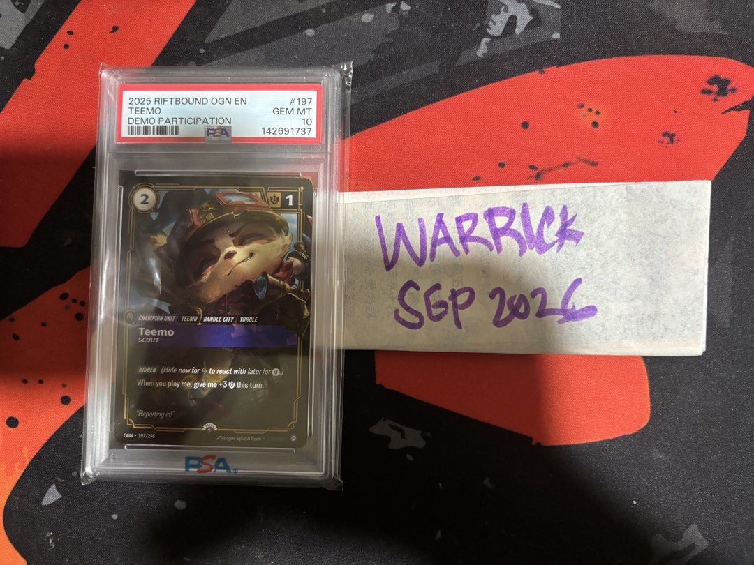 Riftbound - Teemo Scout Demo Participation PSA 10 (Category: Graded Singles) located in Manila. Submitted by warrickkaw (Listing ID 1461659034, Image 1). Description: Riftbound - Teemo Scout Demo Participation PSA 10 Meet up: V Corporate Center Salcedo Makati Sm Mezza Mop: bank transfer Open to shipping but at buyers risk.