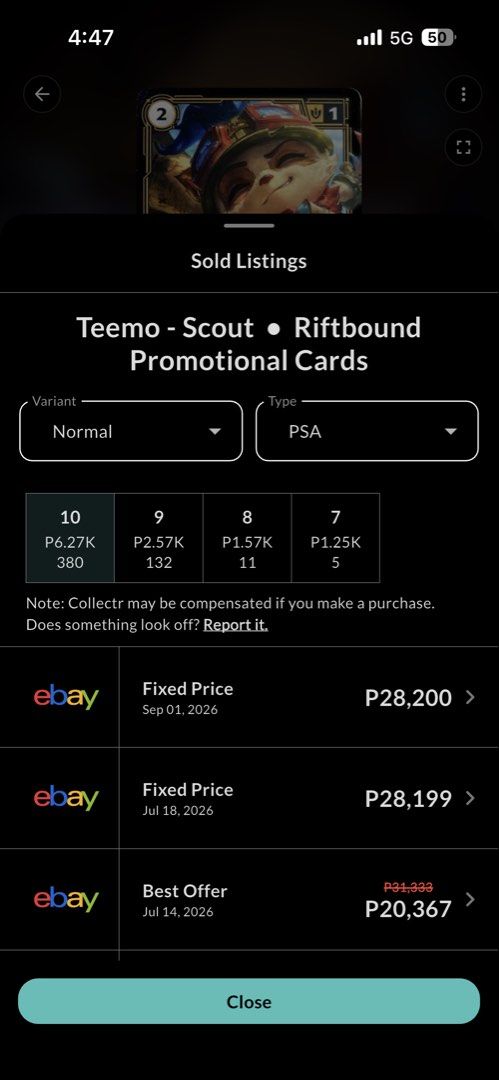 Riftbound - Teemo Scout Demo Participation PSA 10 (Category: Graded Singles) located in Manila. Submitted by warrickkaw (Listing ID 1461659034, Image 2). Description: Riftbound - Teemo Scout Demo Participation PSA 10 Meet up: V Corporate Center Salcedo Makati Sm Mezza Mop: bank transfer Open to shipping but at buyers risk.