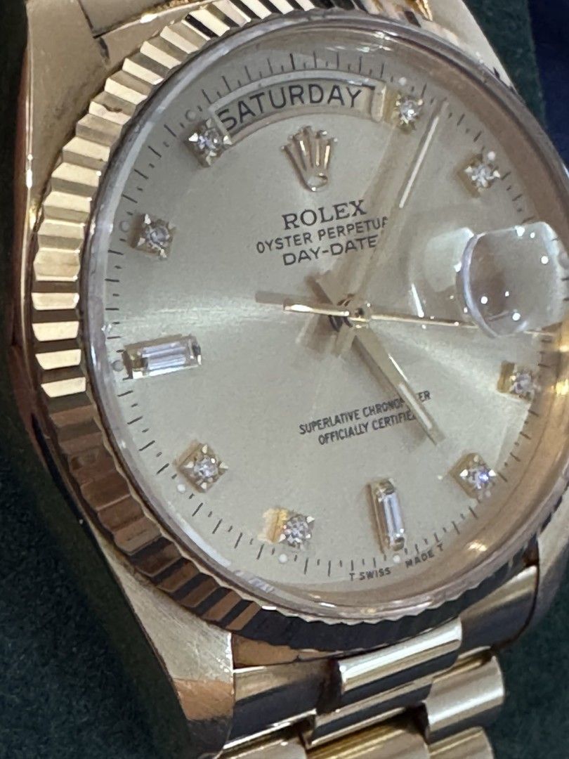 Rolex (Category: Luxury Watches) located in Pasay City. Submitted by ms0718 (Listing ID 1461594750, Image 3). Description: 18k solid gold daydate diamond face 1996 model authentic 100% rol3x for sure buyer.