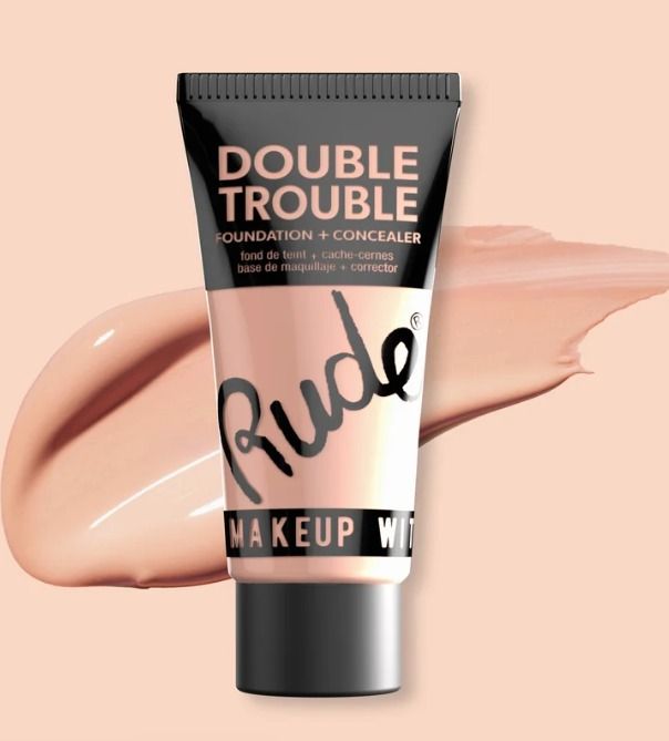 Rude Double Trouble Foundation + Concealer(30ml) - Ivory 3 (Category: Makeup) located in Manila. Submitted by memorylanestore (Listing ID 1461614988, Image 1). Description: Foundation and Concealer in a single bottle for double the trouble! Accomplish impeccable looks with very little effort, as a single pump will go a long way. Double Trouble Foundation and Concealer provides amazing coverage for dark spots, redness, or uneven skin tone. Benefit