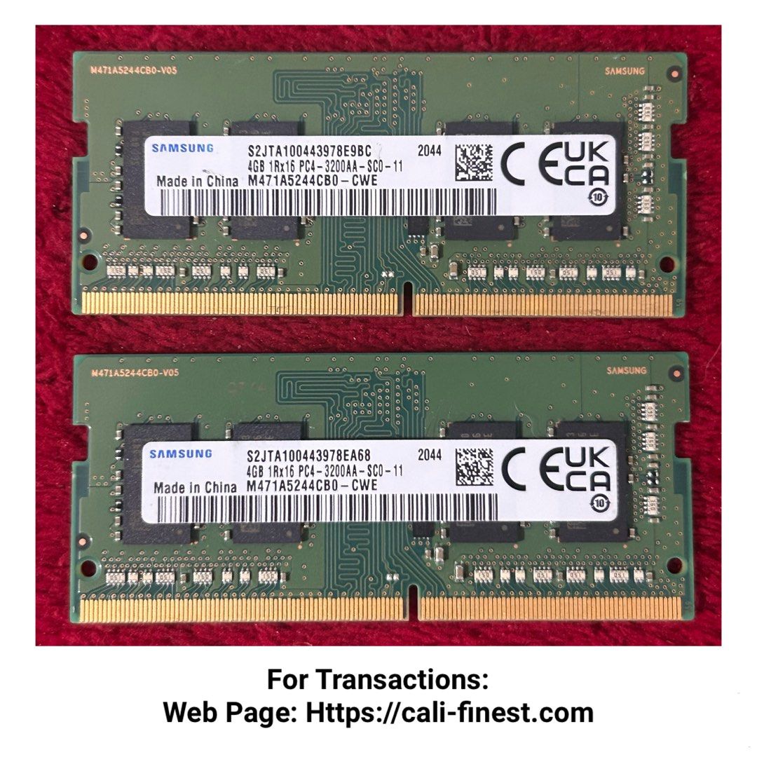 Samsung 4GB DDR4 3200A (Category: Computer Parts) located in Pasig City. Submitted by califinestcollectibles (Listing ID 1461589119, Image 1). Description: Samsung 4GB DDR4 3200A EL#0022 1600 each Capacity: 4GB Memory Type: DDR4 SDRAM Speed: 3200MHz (PC4-3200AA ) Form Factor: 260-Pin SO-DIMM Configuration: 1Rx16Voltage: 1.2V Original/Authentic From USA Pick Up at One Oasis condominium ortigas extension pasig city Or Delivery via Lalamove,Jnt, LBC