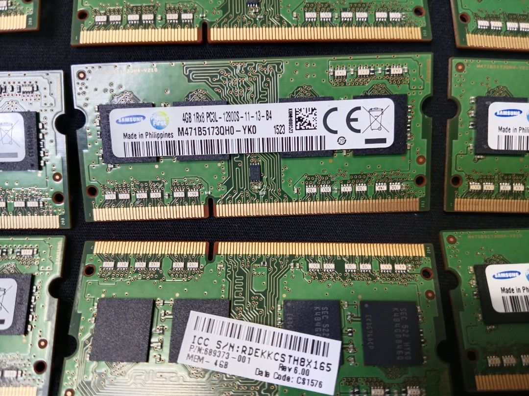 Samsung Laptop RAM Memory Card ( Sold Per Piece) (Category: Computer Parts) located in Makati City. Submitted by aremg.2021 (Listing ID 1461725569, Image 2). Description: Samsung laptop RAM memory card model M471B5173QH0-YK0. [1] Technical Specifications Capacity: 4 GB per module Memory Type: DDR3L SDRAM (Low-Voltage DDR3) Form Factor: SO-DIMM (204-Pin laptop memory) Speed: 1600 MHz (PC3L-12800S) Timings: CL11 (11-13-B4) Voltage: 1.35V Rank: 1Rx8
