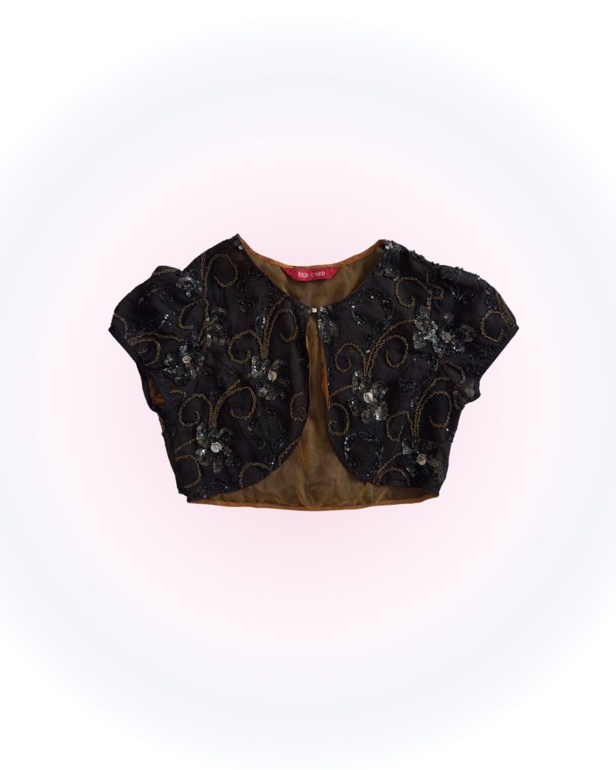 Sequin Bolero (Category: Blouses) located in Cebu City. Submitted by marikit_thrift (Listing ID 1461688038, Image 1). Description: Sequin Bolero -beads in tact -has clasp infront -L on tag -b-30, L-14.