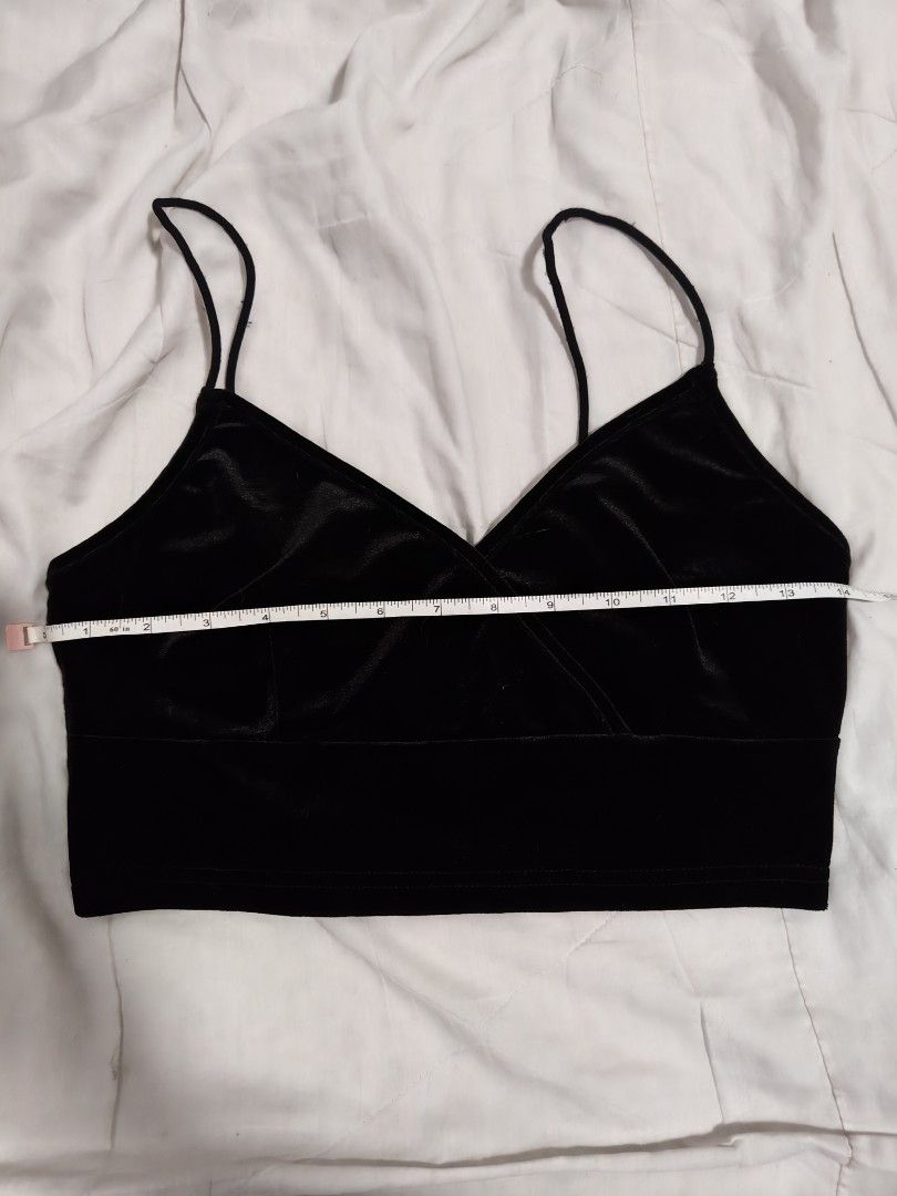 SHEIN Black Velvet Cami Crop Top (Category: Sleeveless) located in Antipolo. Submitted by _suspiria (Listing ID 1461668208, Image 3). Description: - Black velvet cami crop top from SHEIN - Medium on tag - Bust: 14in when laid flat - Features spaghetti straps and a V-neckline .