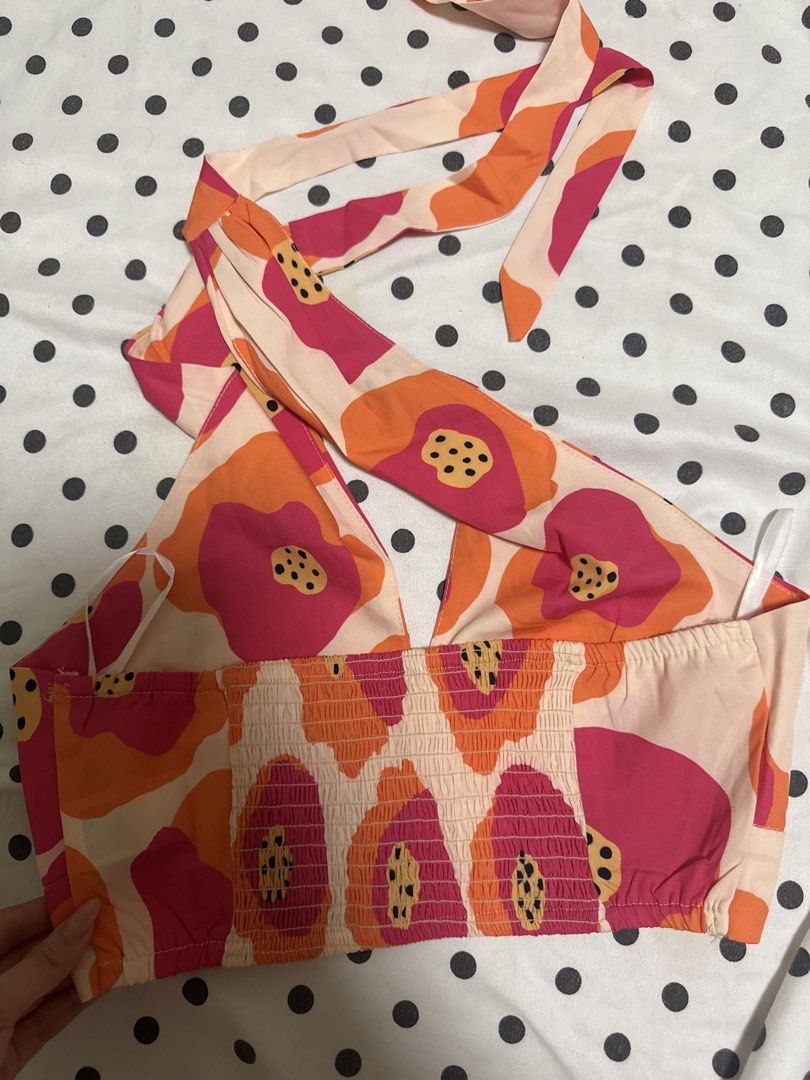 Shein printed floral halter top (Category: Sleeveless) located in Quezon City. Submitted by buhbyestuff (Listing ID 1461795969, Image 2). Description: Used once only for pic.