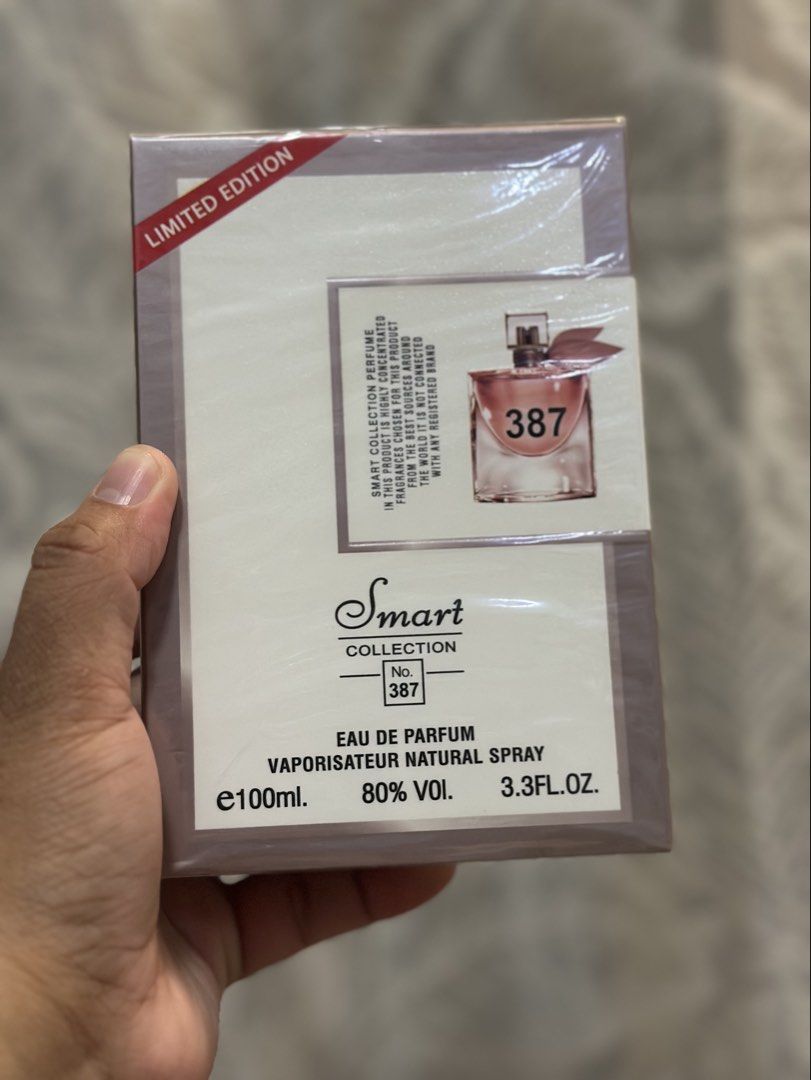 SMART COLLECTION No.387 (Category: Fragrance & Deodorants) located in Manila. Submitted by iamchris0725 (Listing ID 1461698872, Image 1). Description: ✨ FOR SALE — ₱1,500 ✨ 🌸 Smart Collection No. 387 — La Vie Est Belle Dupe 100ml Eau de Parfum | Sealed / Brand New 💗 Dupe / inspired scent of Lancôme La Vie Est Belle(2nd pic inspo) Same sweet, feminine, elegant vibe—without the luxury price tag! ₱1,500 + SF ONHAND & READY TO SHIP 📍SAN PEDRO LAGU