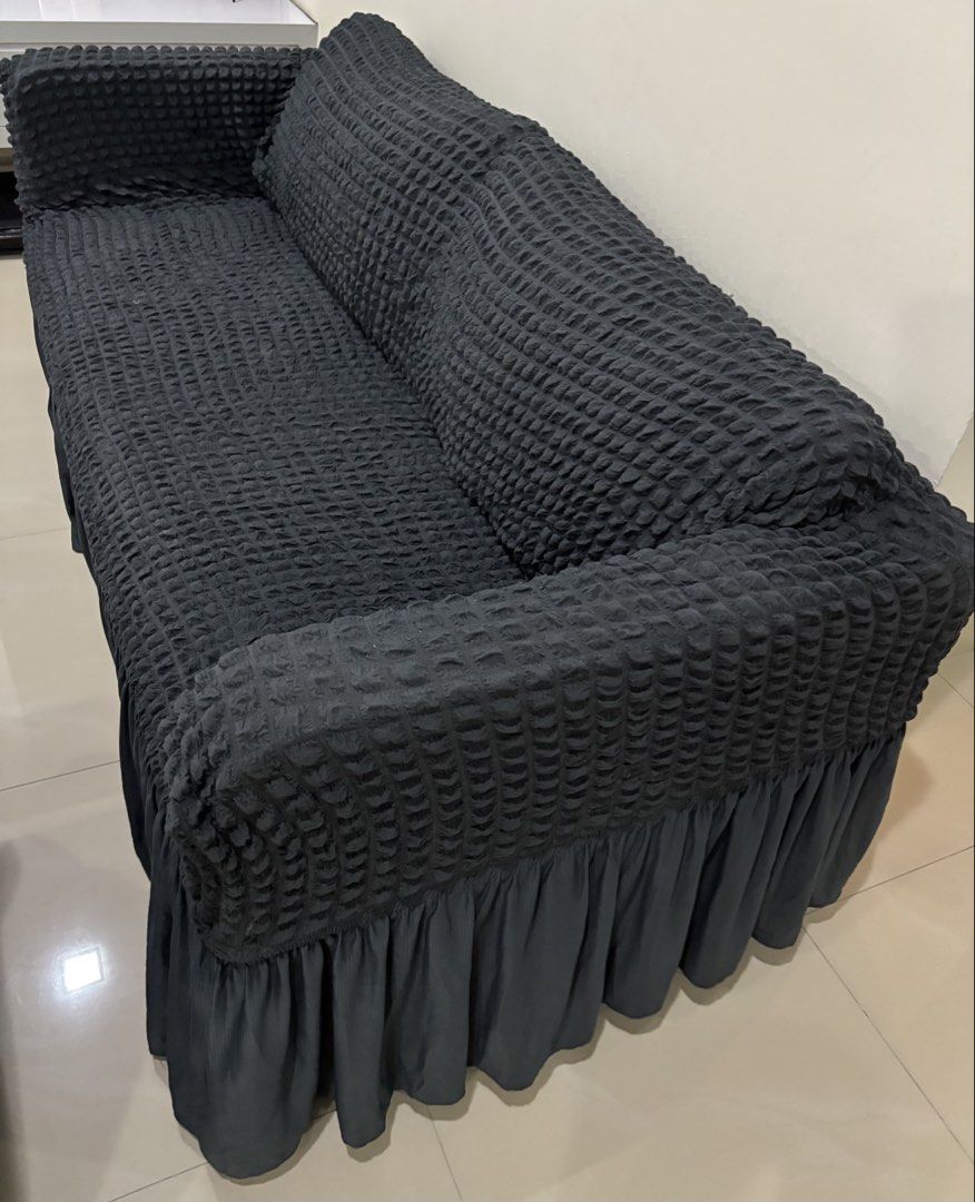 Sofa (Category: Sofas) located in Klang. Submitted by meg1969 (Listing ID 1461563187, Image 3). Description: 3 seater (RM550 ). Purchased from Kaizen Sofa (Perri series), Leather Look Fabric but covered since day one. Comes with the additional sofa cover. Buyer to arrange own pick up. .